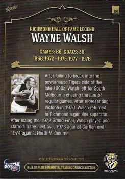 2013 Richmond Hall of Fame and Immortal Trading Card Collection #40 Wayne Walsh Back